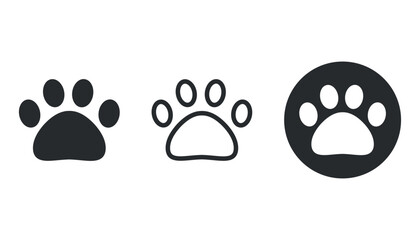 Paw print icon. Pet animal health care insurance symbol. Dog or cat footprint mark vector. Kitty paw with heart sign. Pet love logo.