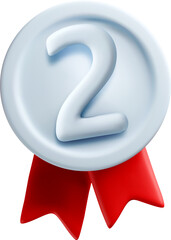 3D Silver Medal with Red Ribbon Number Two