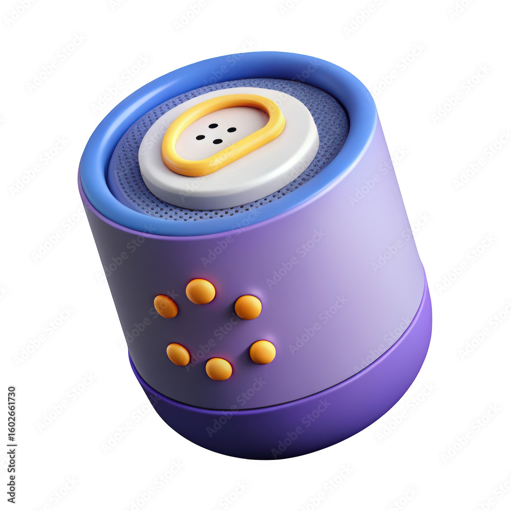 Aufkleber Isometric smart speaker 3d rendering with circular button and control dials on a solid background