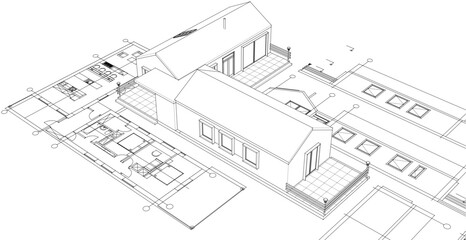 Fototapeta premium house architectural project sketch 3d illustration 