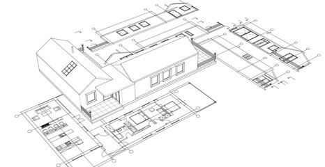 house architectural project sketch 3d illustration	
