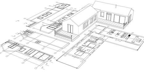 house architectural project sketch 3d illustration	
