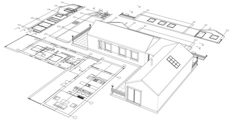 house architectural project sketch 3d illustration	
