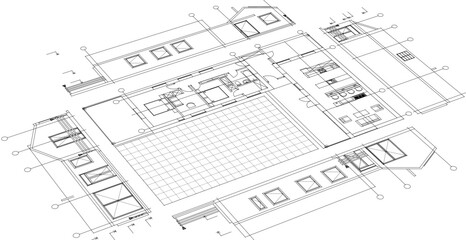 house architectural project sketch 3d illustration	
