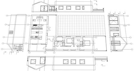 house architectural project sketch 3d illustration	
