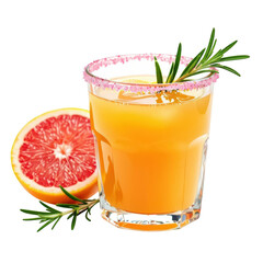 Refreshing grapefruit cocktail with rosemary sprig and pink sugar rim on a background perfect for summer