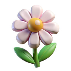 3d cartoon daisy flower isolated on transparent background