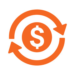 Money Refund Icon – Orange Dollar Currency with Circular Arrows Vector for Payment Reversal