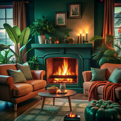 living room with fireplace