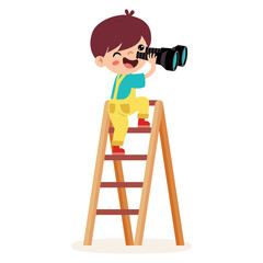 Cute Cartoon Kid Using Binoculars