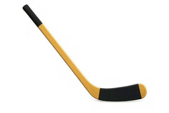 Hockey stick covered in black grip tape, resting diagonally on transparent surface, representing professional sporting equipment