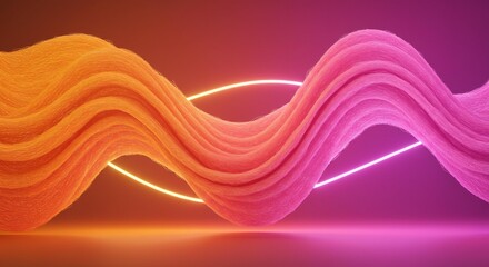 Abstract flowing fiber art illuminated with vibrant neon lights showcasing a dynamic visual effect