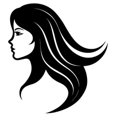 Elegant Woman Silhouette with Flowing Hair in Black and White Design