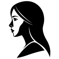 Elegant Woman Profile Silhouette with Flowing Hair in Black and White
