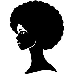 Elegant Black Woman with Afro Hairstyle in Profile Silhouette Illustration