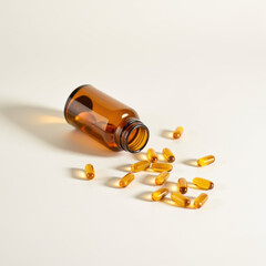 Amber bottle capsules dietary supplement health vitamins nutrition wellness medicine organic natural pharmaceutical healthcare isolated close up