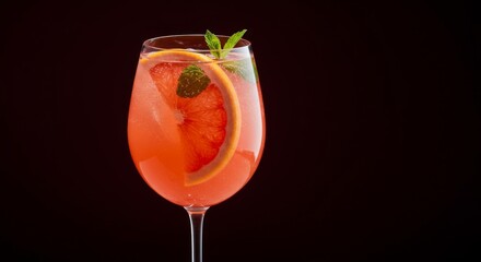 Pink Grapefruit Cocktail with Mint Garnish on Dark Background