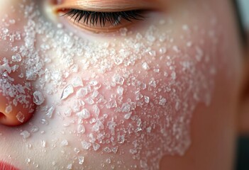 Close-up of dewy, soap-sud covered skin, soft focus,  foam,  close-up
