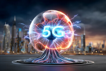 Futuristic technology 5G inside clear crystal ball