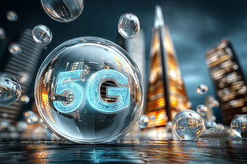 Futuristic technology 5G inside clear crystal ball
