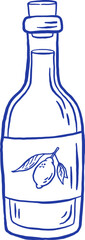 Hand draw limoncello bottle vector illustration. Italian citrus liqueur with lemon. Doodle sketch drink