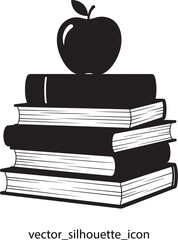 Books and Apple Silhouette Depicting Education and Knowledge Symbolism in Simple Black and White Illustration Style Image