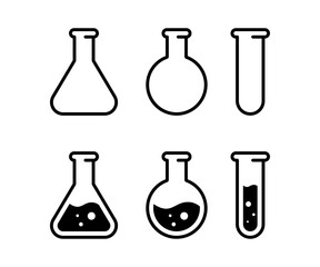 Test tube black vector icon. Chemistry lab flask symbol. Laboratory icon set. Chemical test tube. Glass tube. Flask template. Vector illustration