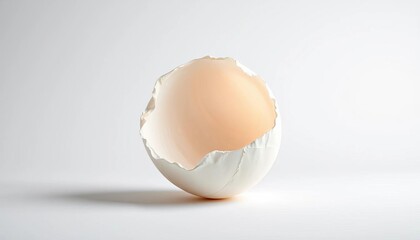 Half a gypsum eggshell, delicately balanced, floats against a clean studio backdrop,  levitation,  clean