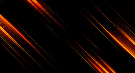 Diagonal glowing orange and yellow light streaks on black background image