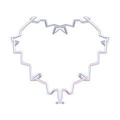 Whimsical Coquette Frame 02. modern heart shaped Zigzag Iridescent Border with Bow Details. Pearlescent Pink Metallic Outline on Transparent Background.