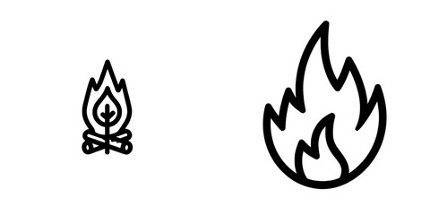 Fototapeta premium The image features a black isolated outline of a flame and fire on a white background, including a line icon of a bonfire