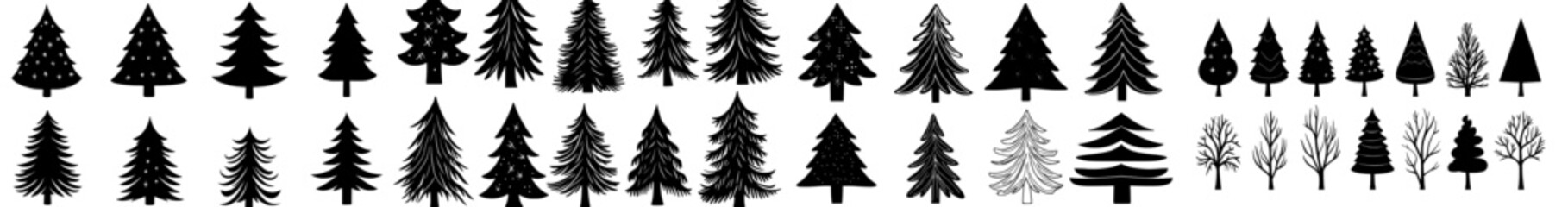Obraz premium A hand drawn Christmas tree is featured in a set of sketched illustrations of firs