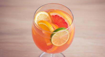Pink Citrus Cocktail in Glass with Fruit Slices
