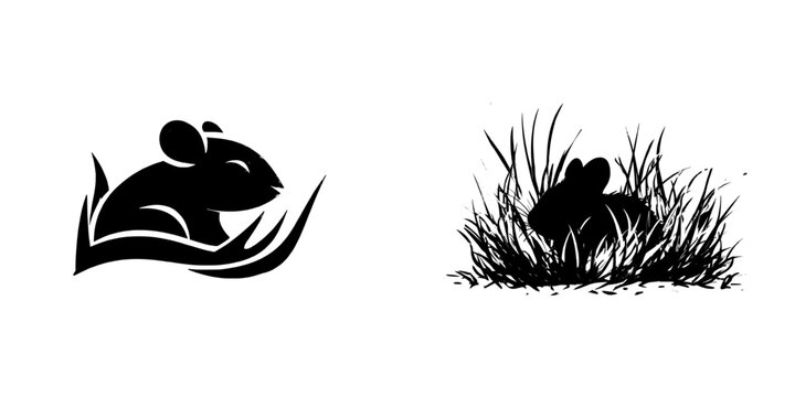 In the picture, a sleek mouse icon is illustrated in the grass on a clean white background, signifying a rat