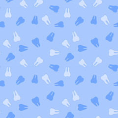 Seamless pattern with teeth. Blue and white teeth on light blue background. Oral care medicine design. Dental hand drawn tooth pattern