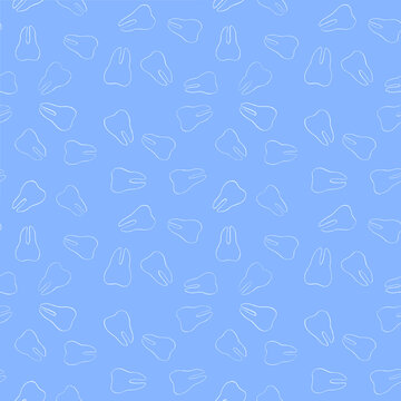 Seamless chalk tooth pattern on blue background.
Hand-drawn dental icons in chalk style, perfect for medical or pediatric designs. Seamless pattern with white teeth.