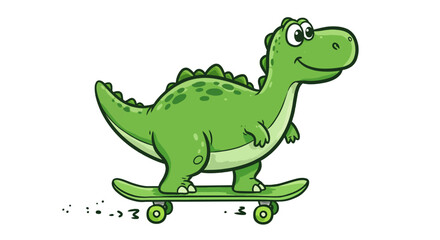 Naklejka premium Drawn with thick crayons, Playful Dinosaur on Skateboard A Fun Illustration for Kids
