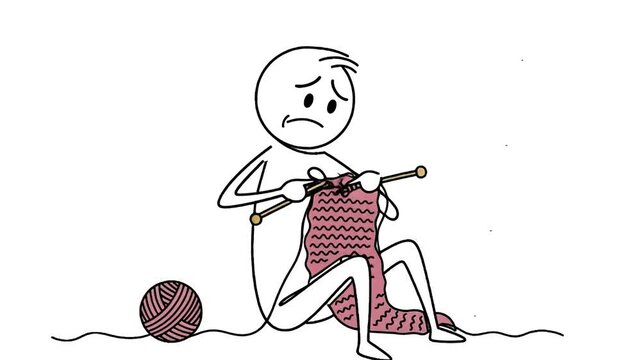 Animated Stick Figure Knitting with Frustration: A Humorous Loop