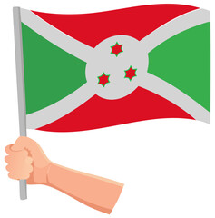 Hand Holding Burundi National Flag with Red Green and White Colors
