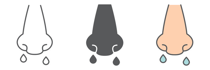 Runny nose icon collection, coronavirus and allergy, flu sign vector set graphics, editable stroke linear icon, eps 10