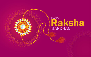 Elegant Decorative Rakhi with Happy Raksha Bandhan Greeting on Vibrant Purple Gradient Background
