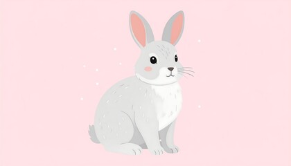 Cute gray bunny on a pink background