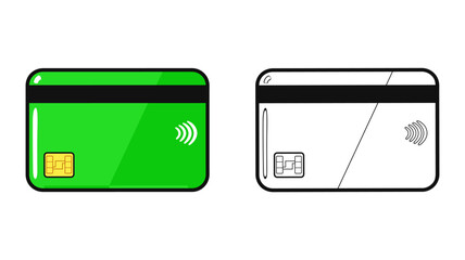 A visual representation of credit cards, one green and one black and white for payment concepts.