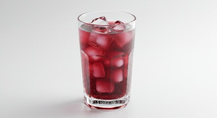 Refreshing Red Beverage with Ice in a Glass