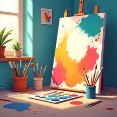 Paintbrushes and canvas vector flat design