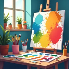 Creative artist workspace with colorful palette