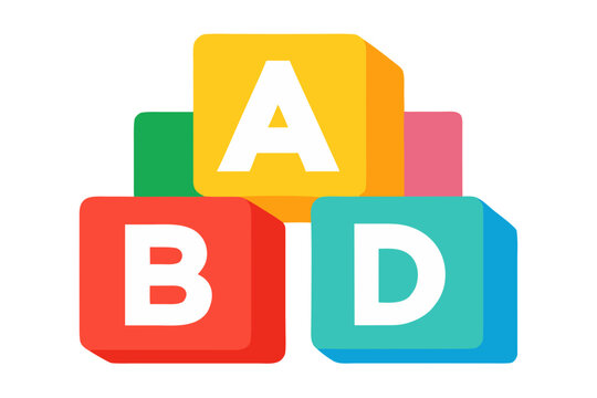 Colorful alphabet blocks spelling out abcd with a transparent background
