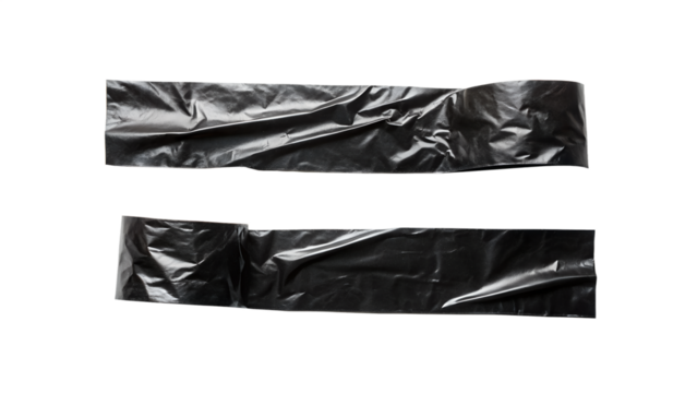 Photo of two strips of black adhesive tape isolated on transparent background