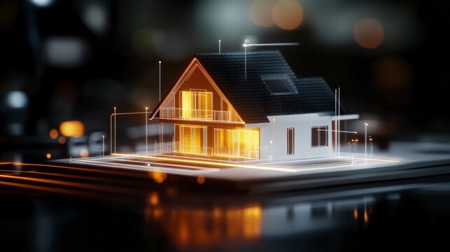 Realistic Digital Art of House Blueprints with Giga Standard Design Elements in a Modern Style