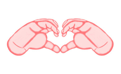 Red watercolor hand sign with a heart